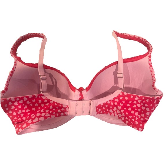 Victoria's Secret 34 DD Lined Demi Bra Pink and Ref‎ hearts nylon spandex - Picture 4 of 5